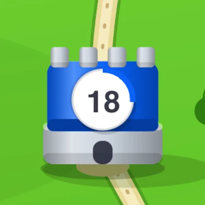A blue Fort Wars fort, a drum crowned with four battlements, holding 18 units.