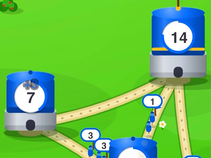 A captured blue fort holding 18 units, its battlements flying the player's colour, beside a blue camp on the same map.